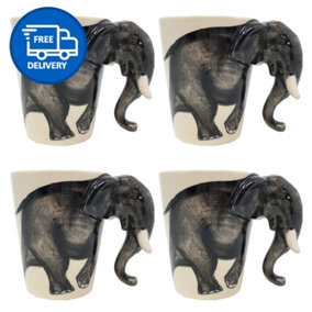 Elephant Mugs Set Coffee & Tea Cup Pack of 4 by Laeto House & Home - INCLUDING FREE DELIVERY