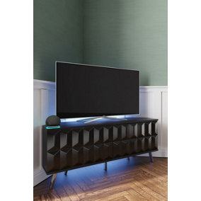 Elevate Black Corner TV Cabinet with mood lighting & Intelligent eye