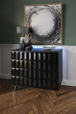 Elevate Black Small Sideboard with mood lighting and phone charging