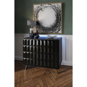 Elevate Black Small Sideboard with mood lighting and phone charging