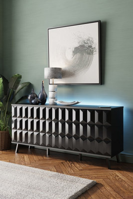 Elevate Sideboard Black mood lighting and phone charging