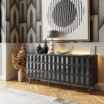 Elevate Sideboard Grey mood lighting and phone charging