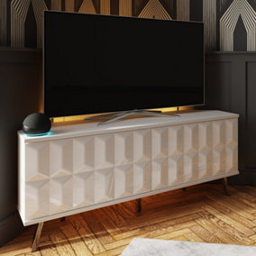 Elevate White Corner TV Cabinet with mood lighting & Intelligent eye