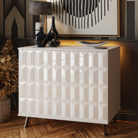 Elevate White Small Sideboard with mood lighting and phone charging