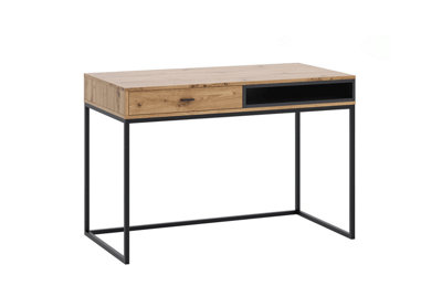 Elevate Your Workspace with the Stylish Olier 1 Desk 1200mm x 805mm x 600mm in Rustic Oak Artisan & Black