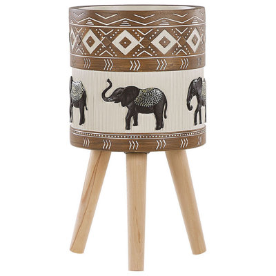 Elevated Plant Pot ACHILIO Ceramic 30 cm Dark Brown