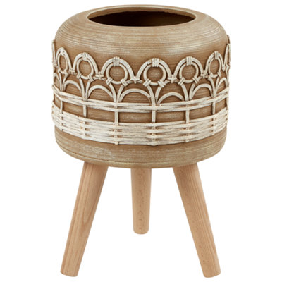 Elevated Plant Pot CYRTOMIUM Ceramic 27 cm Light Brown