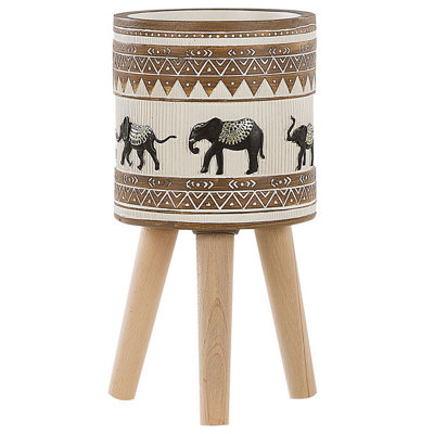 Elevated Plant Pot KOTTES Ceramic 22 cm Light Brown