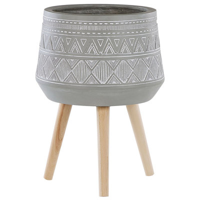 Elevated Plant Pot MALAKI Ceramic 44 cm Light Grey