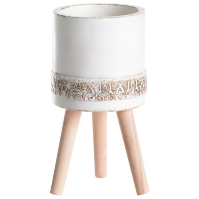 Elevated Plant Pot SKIATOS Ceramic 22 cm Off-White