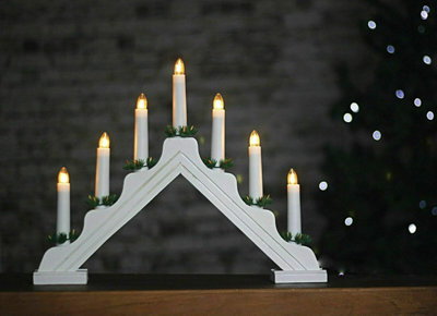 Elex Mains Operated 7 Wooden Pre-Lit Christmas Candle Bridge Arch Window Decor Xmas Warm White Light (White)