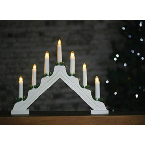 Elex Mains Operated 7 Wooden Pre-Lit Christmas Candle Bridge Arch Window Decor Xmas Warm White Light (White)