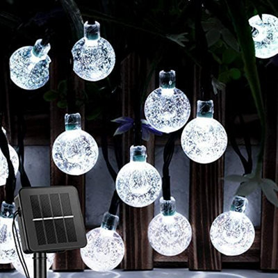 Elex Solar String Lights Outdoor Garden 50 LED Waterproof Globe 8 Modes Crystal Ball for Indoor Outdoor Patio Yard Bright White