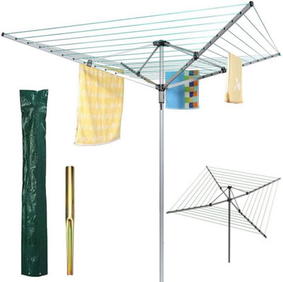4-Arm Rotary Clothes Airer - Black | Free Delivery