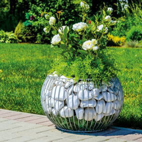 Elgarden Olimpia Flower Pot - 49cm Steel Gabion Planter - Contemporary Design