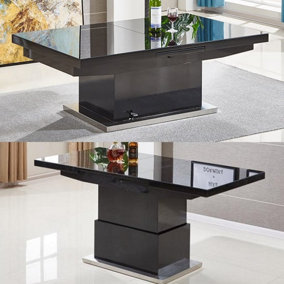 Elgin Extendable Dining Table Family Kitchen Dining Living Durable Modern Glass 4-6 Seater Black High Gloss W133-170xD80xH48-78cm