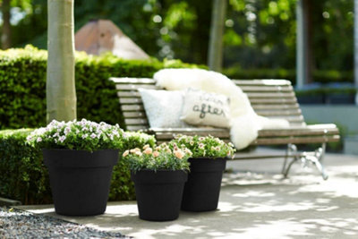Elho Green Basics Top Planter 47cm Plastic Plant Pot in Living Black - 5