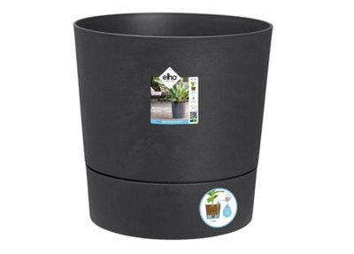 Elho Greensense Aqua Care Round 30cm Plastic Plant Pot in Charcoal Grey