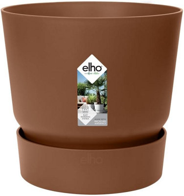 elho Greenville Plant Pot 40cm Brown Self Watering Lightweight Large Indoor  Outdoor Planter with Built In