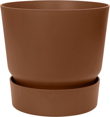 Elho Greenville Round 30cm Plastic Plant Pot in Ginger Brown