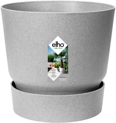 Elho Greenville Round 30cm Plastic Plant Pot in Living Concrete DIY