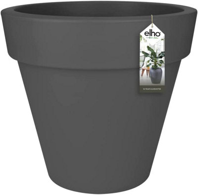 Elho Pure Round 50cm Plastic Plant Pot in Anthracite DIY at B&Q