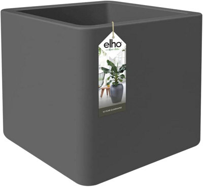 Elho Pure Soft Brick 50cm Plastic Plant Pot With Wheels In Anthracite ...