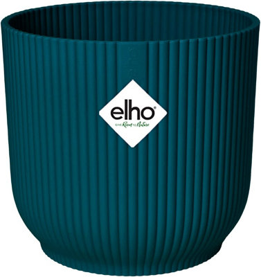 Elho Vibes Fold Round 35cm Plastic Plant Pot with Wheels in Deep Blue