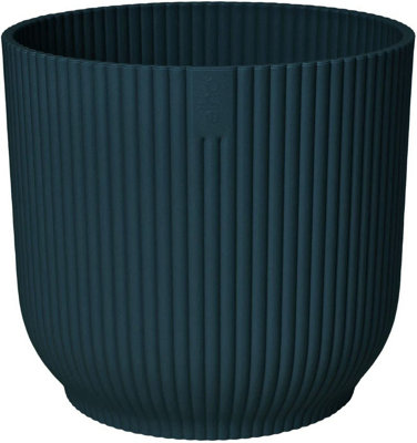 Elho Vibes Fold Round 35cm Plastic Plant Pot with Wheels in Deep Blue