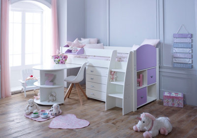 ELI Midsleeper E  in WHITE/LILAC Pull-out Desk