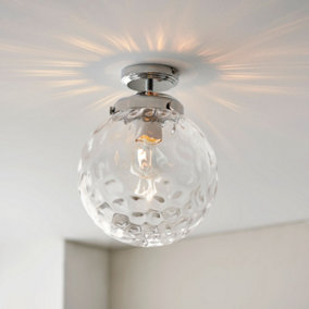 Elian Chrome and Clear Dimpled Glass Shade 1 Light Bathroom Flush Ceiling Fitting