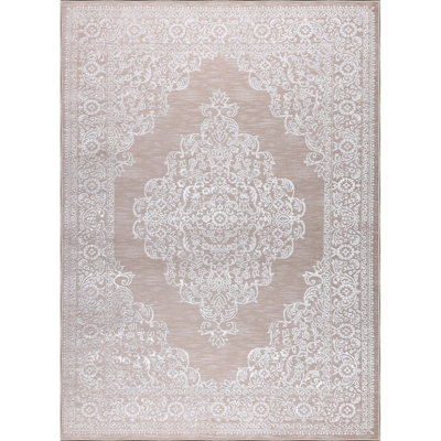ELIN Vintage Traditional Oriental Boho Beige/White Area Rug 120 x 170 cm