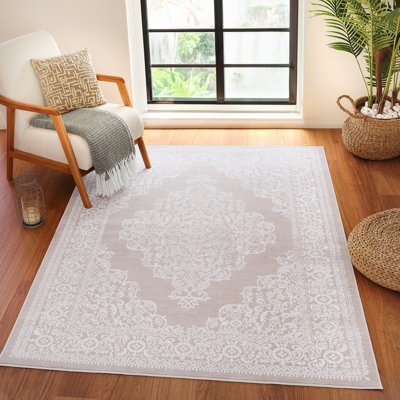 ELIN Vintage Traditional Oriental Boho Beige/White Area Rug 160 x 220 cm