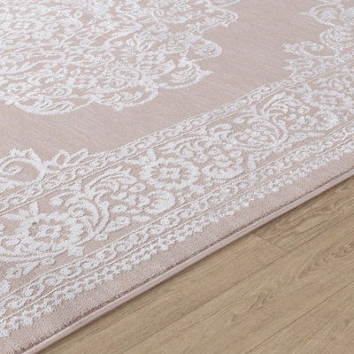 ELIN Vintage Traditional Oriental Boho Beige/White Area Rug 160 x 220 cm