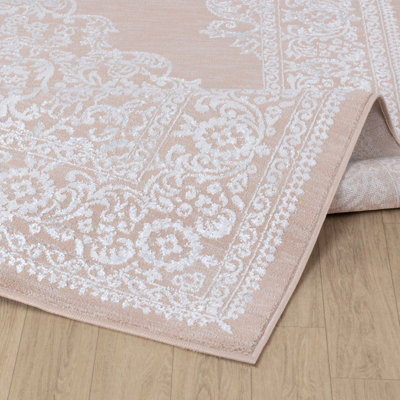 ELIN Vintage Traditional Oriental Boho Beige/White Area Rug 160 x 220 cm