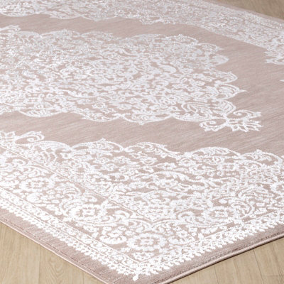 ELIN Vintage Traditional Oriental Boho Beige/White Area Rug 160 x 220 cm