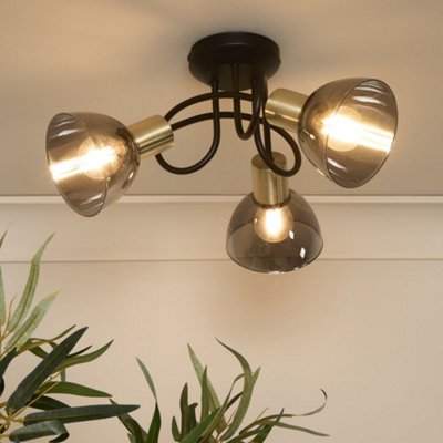 Elisa 3 Light Black & Gold Flush Ceiling Light