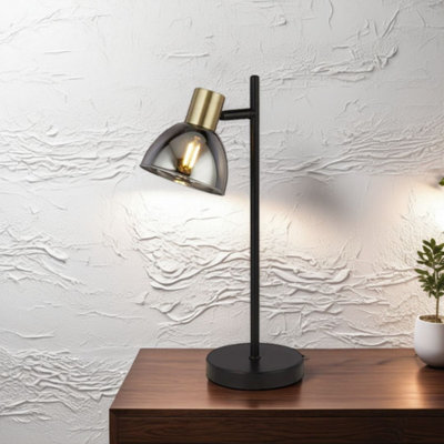Elisa Smoked Glass and Brass Table Lamp