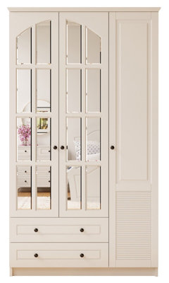 ELISE 3 Door 2 Drawer Mirrored White Wardrobe