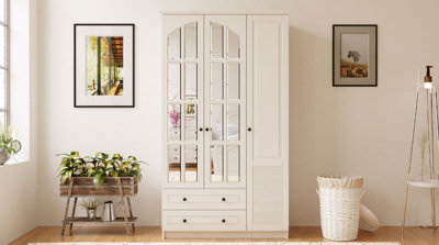 ELISE 3 Door 2 Drawer Mirrored White Wardrobe