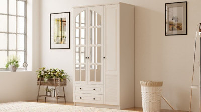 ELISE 3 Door 2 Drawer Mirrored White Wardrobe