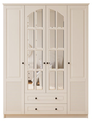 ELISE  4 Door 2 Drawer Mirrored White Wardrobe