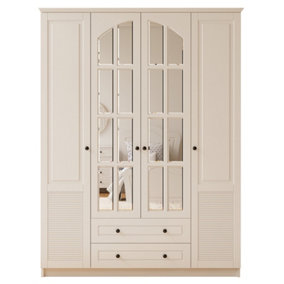 ELISE  4 Door 2 Drawer Mirrored White Wardrobe