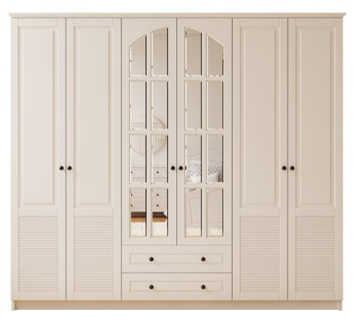 ELISE 6 Door 2 Drawer Mirrored White Wardrobe