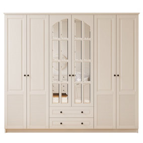 ELISE 6 Door 2 Drawer Mirrored White Wardrobe