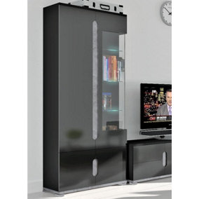 Elise Black High Gloss And Grey 1 Glass Door Display Cabinet T22