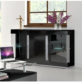 Elise Black High Gloss And Grey Glass Door Sideboard T32