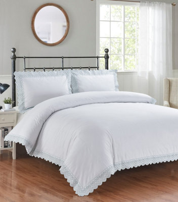 Elise Polycotton Fabric Duvet Cover Set Bedding with Pillowcase (White)