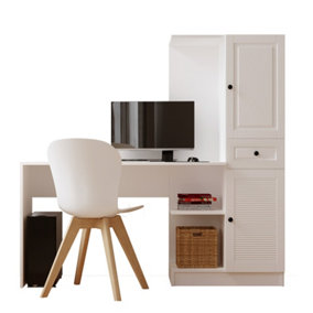 ELISE White Storage Desk With Attached Bookcase
