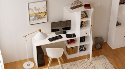 Desk with store attached bookcase